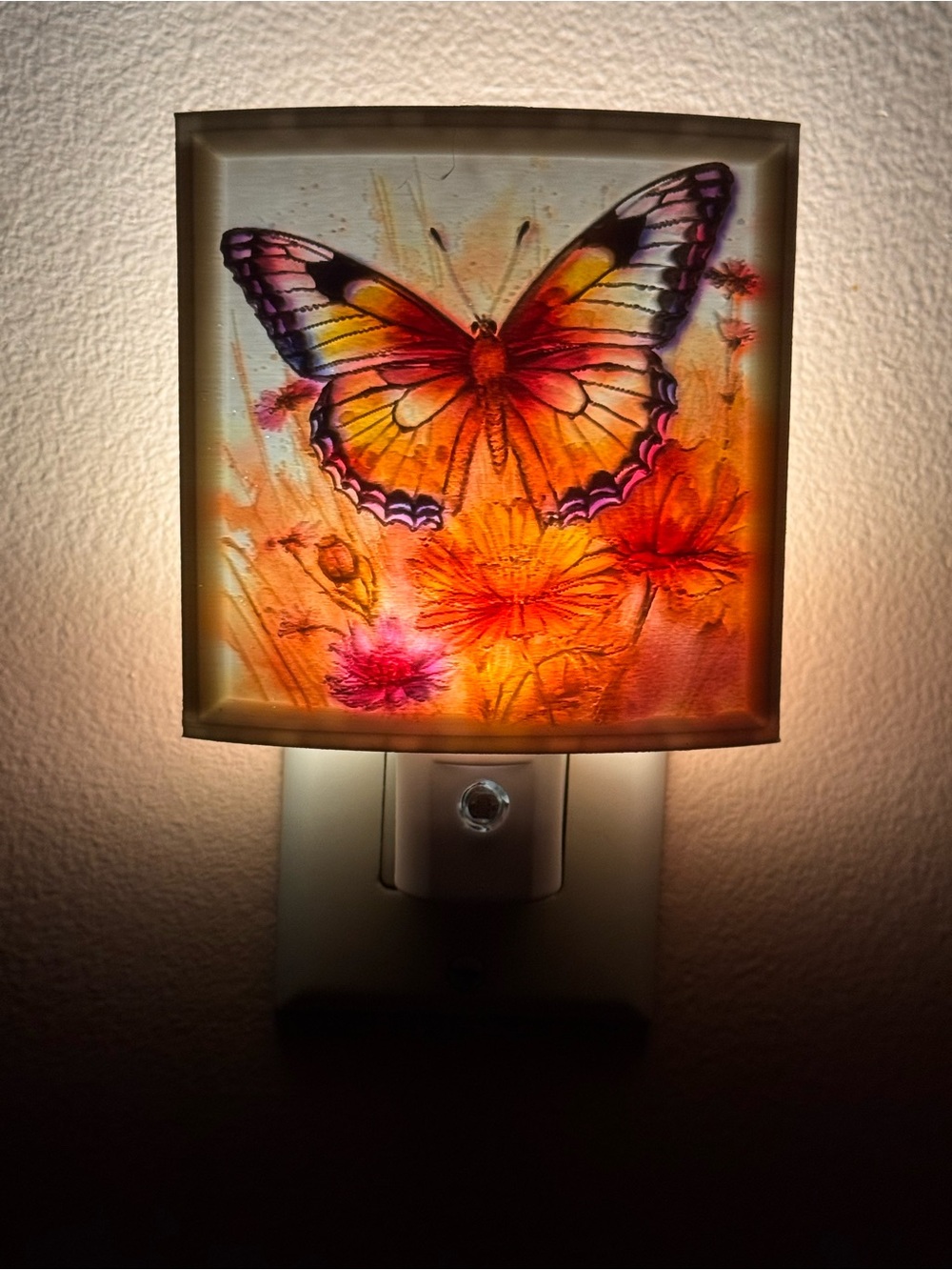 Butterfly Floral Night Light Wall Sconce - Orange & Purple